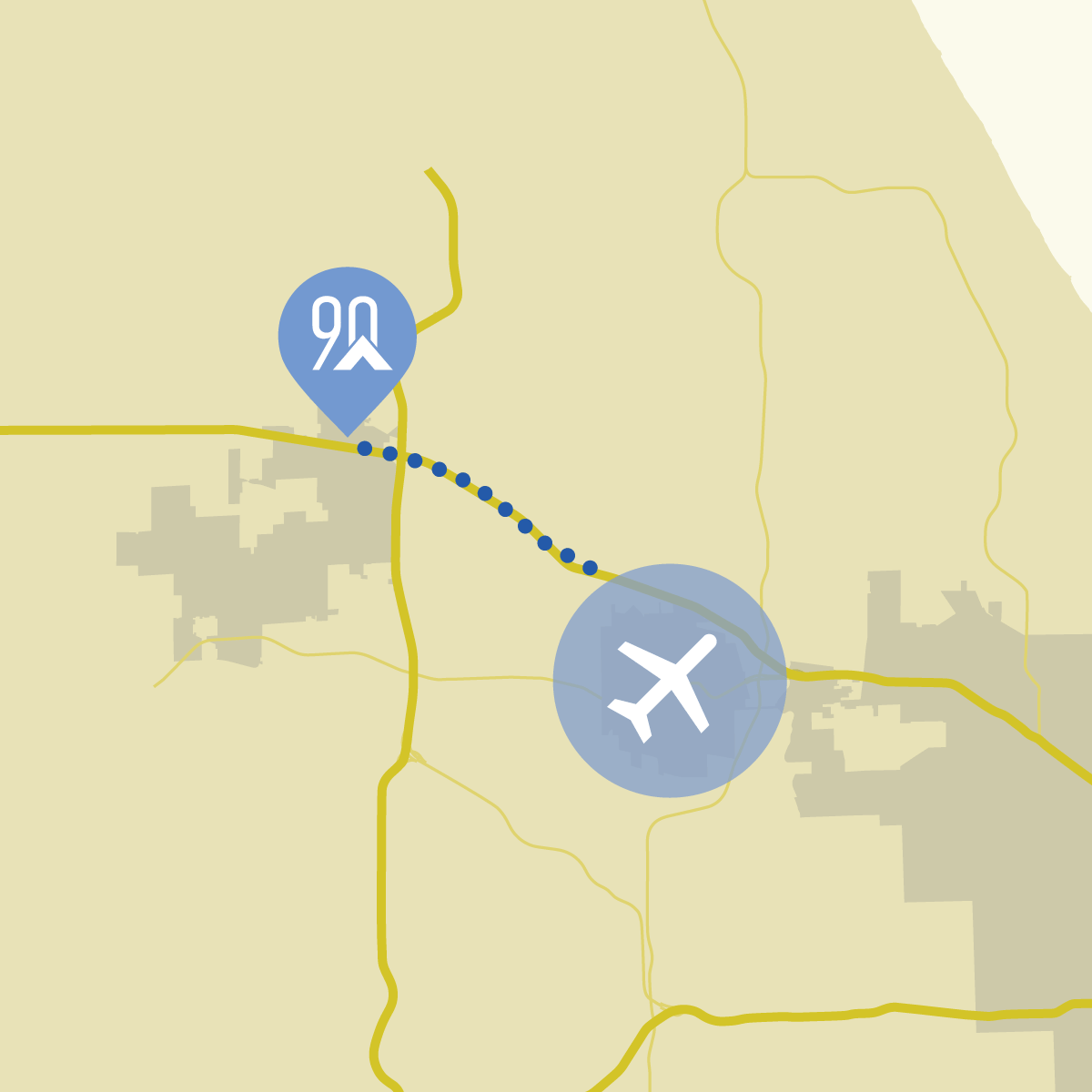 90 North is only a few minutes from Ohare Airport